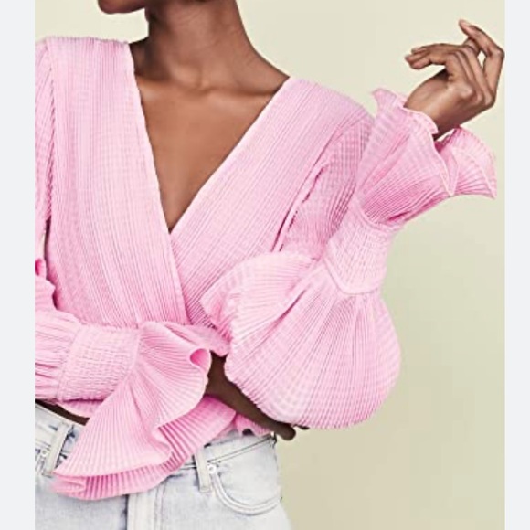 NWT KEEPSAKE THE LABEL PINK RUFFLE CROP FAUX WRAP TOP SIZE L - Picture 10 of 16